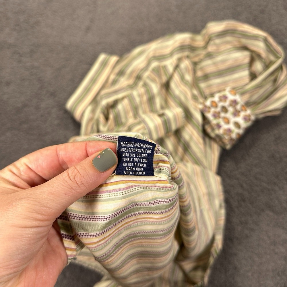 Robert Graham Shirt Mens Large Green Striped Woven Flip Cuff Geometric Going Out - Picture 13 of 13